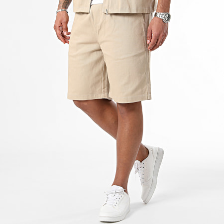 Frilivin - Conjunto de sobrecamisa de manga corta y pantalón corto de jogging beige
