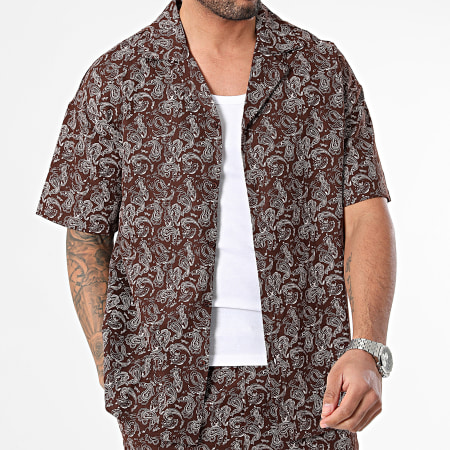 Frilivin - Conjunto marrón de camisa de manga corta y pantalón corto de jogging