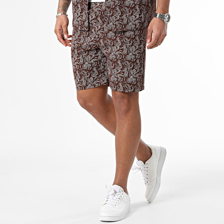 Frilivin - Conjunto marrón de camisa de manga corta y pantalón corto de jogging