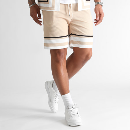 LBO - Camicia a maniche corte e pantaloncini da jogging stampati 1041 Set beige