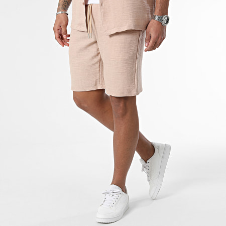 Frilivin - Set camicia a maniche corte e pantaloncini da jogging beige