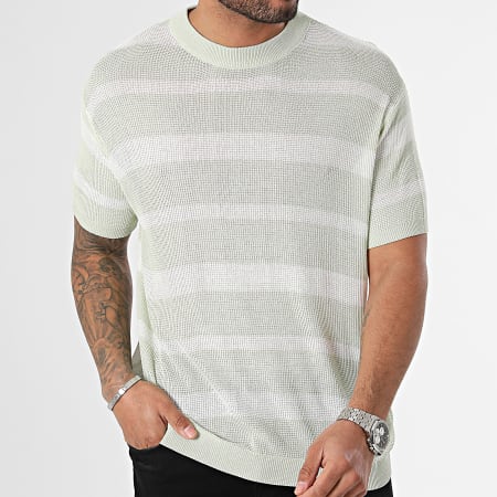 Frilivin - Tee Shirt A Rayures Blanc Vert Clair