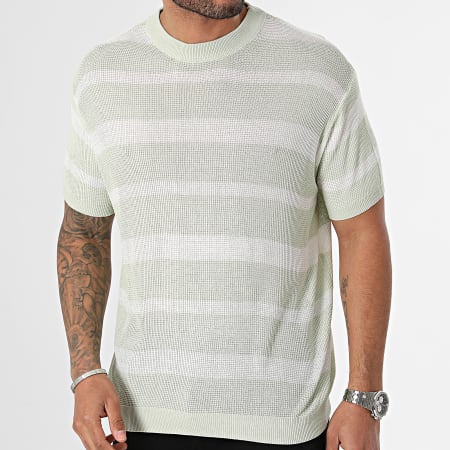 Frilivin - Tee Shirt A Rayures Blanc Vert Clair