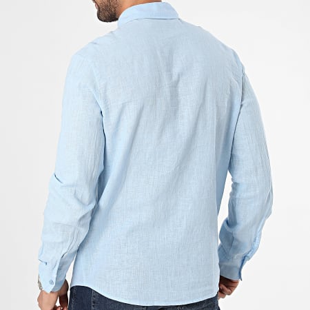 Frilivin - Camisa de manga larga de lino azul claro