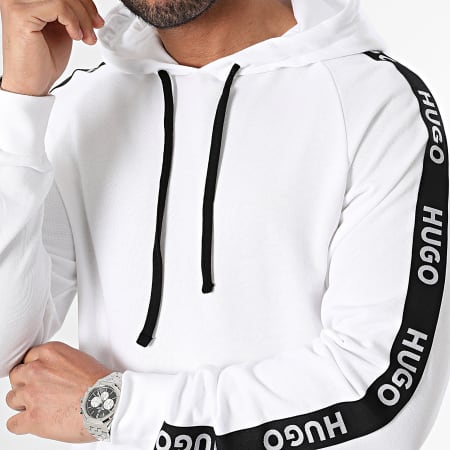 HUGO - Felpa con cappuccio con logo sportivo a righe 50497003 Bianco