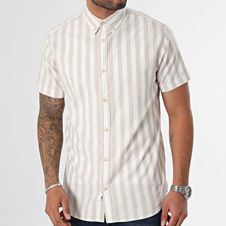 Produkt - Chemise Manches Courtes A Rayures Alfred Beige Blanc