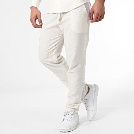 Frilivin - Conjunto de camisa de manga larga y pantalón Beige Chiné
