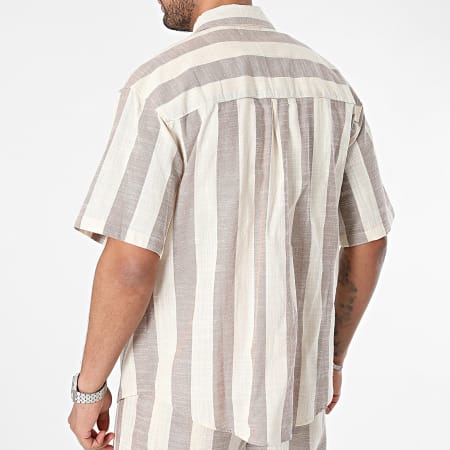 Frilivin - Conjunto de camisa de manga corta y pantalón corto de jogging beige