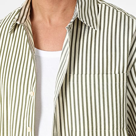 Frilivin - Conjunto Camisa Manga Corta Y Pantalón Corto Beige Verde Caqui
