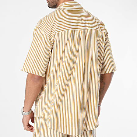 Frilivin - Conjunto de camisa de manga corta y pantalón corto beige camel
