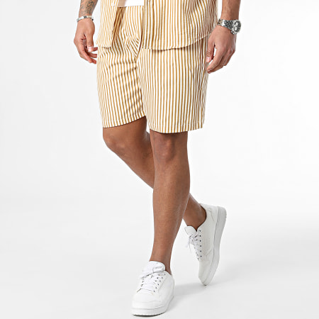 Frilivin - Set camicia a maniche corte e pantaloncini da jogging beige cammello