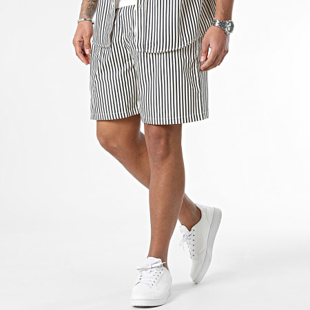 Frilivin - Camicia a maniche corte e pantaloncini da jogging beige e grigio antracite