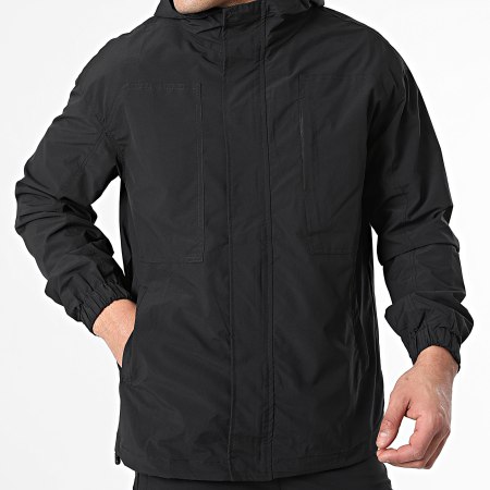 Frilivin - Conjunto de chaqueta negra con capucha y cremallera y pantalón cargo