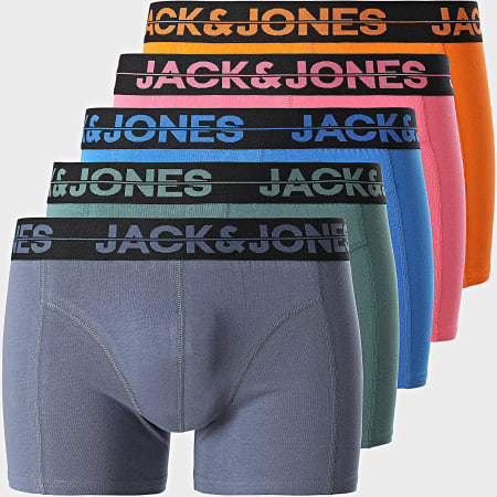 Jack And Jones - Set di 5 boxer solidi blu reale rosa arancione verde blu navy