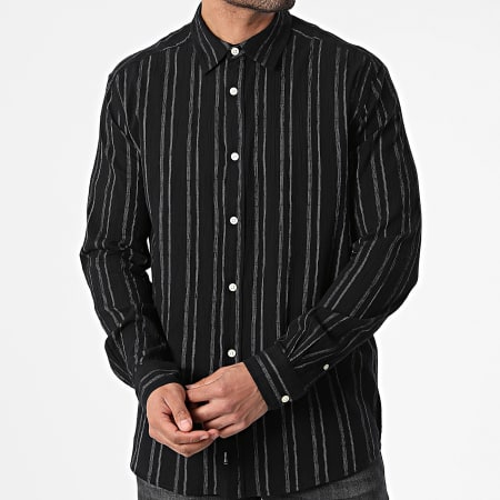 Only And Sons - Chemise Manches Longues A Rayures Sweet Noir