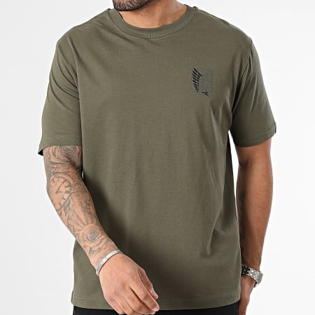Attaque des Titans - Tee Shirt Oversize Large Survey Corps Logo Vert Kaki Noir
