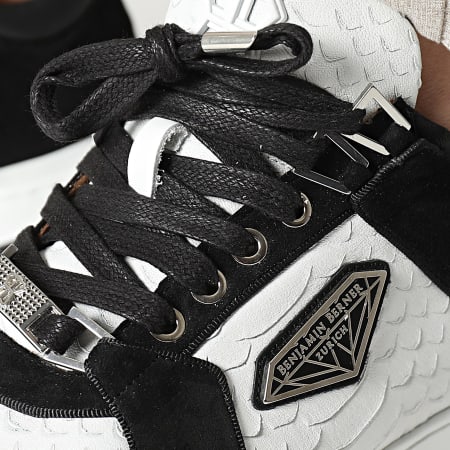 Benjamin Berner - Sigma Low Top White Python Cut Nappa Black Velvet Suede Sneakers