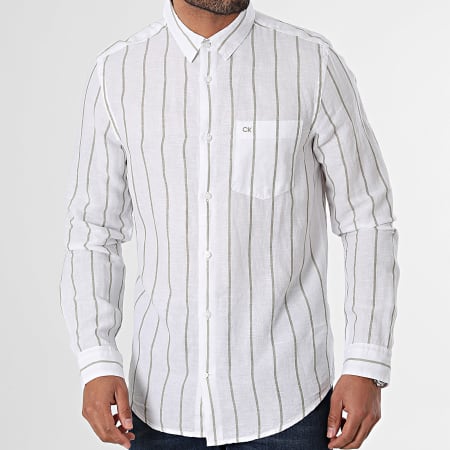Calvin Klein - Camicia a maniche lunghe a righe 2707 Bianco Verde Khaki