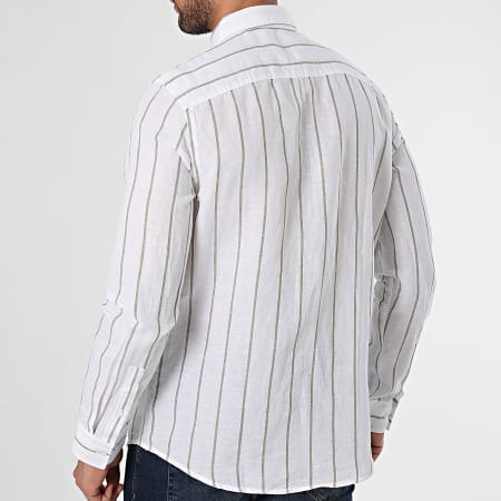 Calvin Klein - Camisa de rayas de manga larga 2707 Blanco Verde Caqui