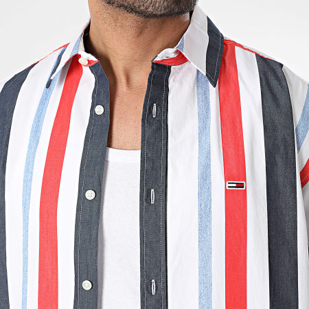 Tommy Jeans - Camicia a maniche corte Relax Stripes 8966 Blu Bianco Rosso