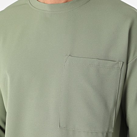KZR - Conjunto de camiseta verde caqui de manga larga con bolsillo y pantalón cargo