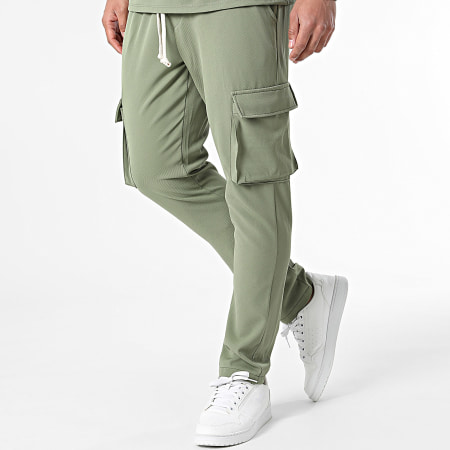 KZR - Conjunto de camiseta verde caqui de manga larga con bolsillo y pantalón cargo