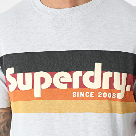 Superdry - Tee Shirt Cali Striped Logo M1011904A Bleu Clair