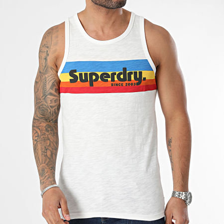 Superdry - Camiseta de tirantes Cali Striped Logo M6010816A Heather White