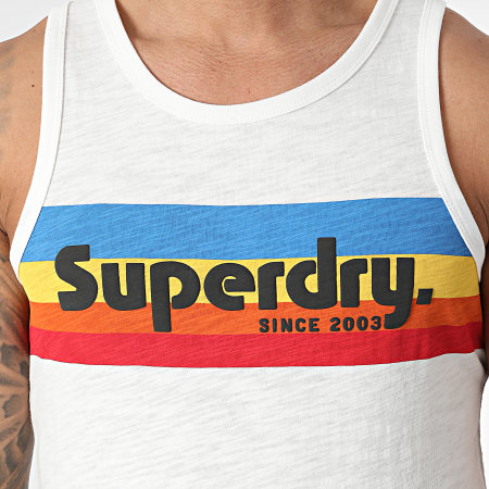 Superdry - Debardeur Cali Striped Logo M6010816A Blanc Chiné