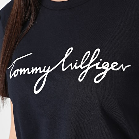 Tommy Hilfiger - Tee Shirt Femme Signature 1674 Bleu Marine