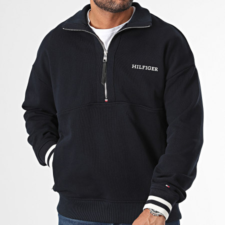 Tommy Hilfiger - Monotype 4404 Felpa a collo alto con zip, marina