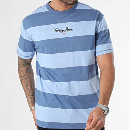 Tommy Jeans - Tee Shirt A Rayures Bold Stripe 8655 Bleu Clair Bleu Foncé