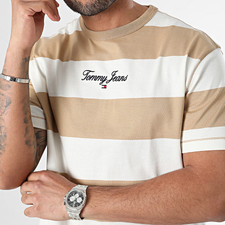 Tommy Jeans - Tee Shirt A Rayures Bold Stripe 8655 Camel Beige