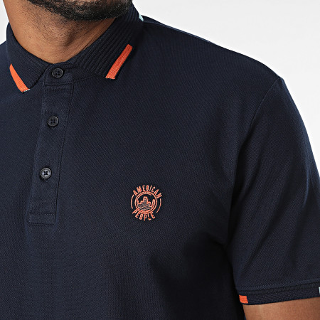 American People - Polo Manches Courtes Bleu Marine