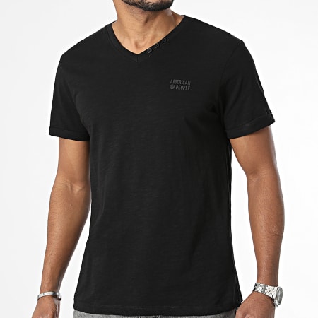 American People - Camiseta cuello pico Negro Moteado