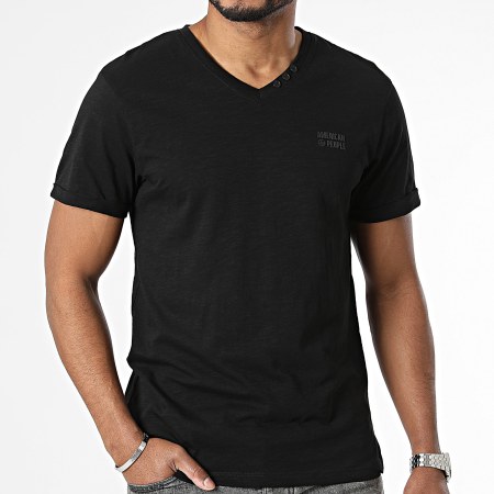 American People - Camiseta cuello pico Negro Moteado