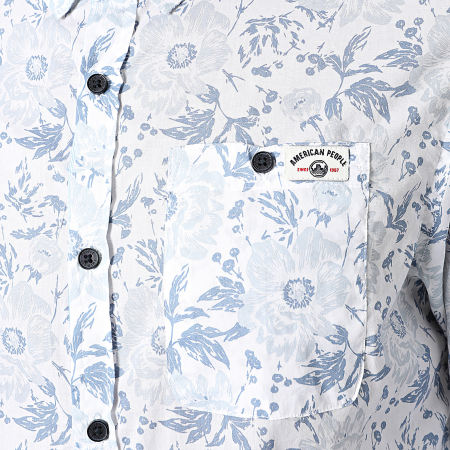 American People - Chemise Manches Longues Blanc Bleu Floral