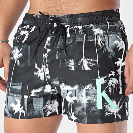 Calvin Klein - Shorts de baño con estampado de cordones 0968 Negro Blanco