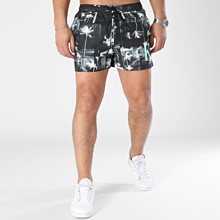 Calvin Klein - Shorts de baño con estampado de cordones 0968 Negro Blanco