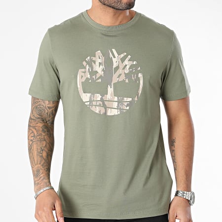 Timberland - Tee Shirt Camo Tree Logo A5UP3 Vert Kaki