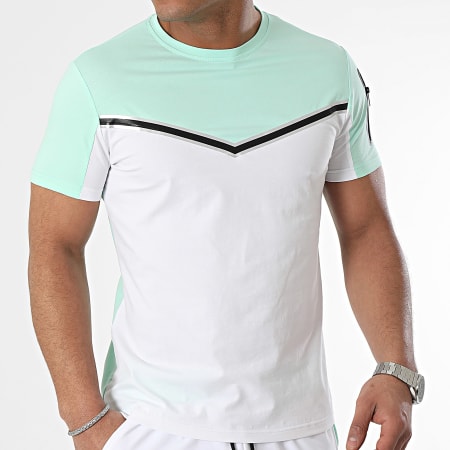 Zayne Paris  - Conjunto de camiseta blanca verde claro y pantalón corto de jogging