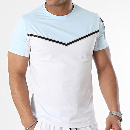 Zayne Paris  - Conjunto de camiseta blanca celeste y pantalón corto de jogging