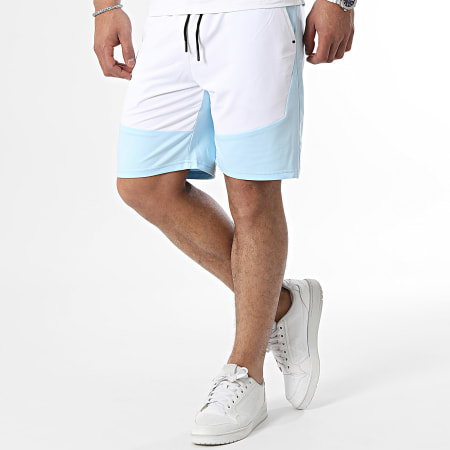Zayne Paris  - Conjunto de camiseta blanca celeste y pantalón corto de jogging