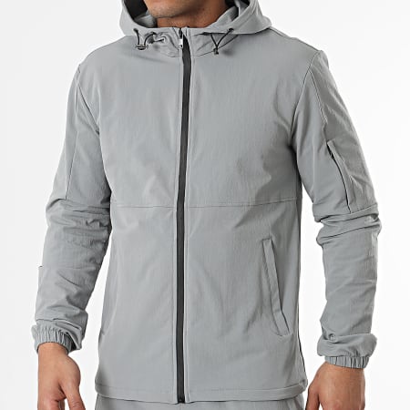 Classic Series - Conjunto de chaqueta gris con capucha y cremallera y pantalón cargo