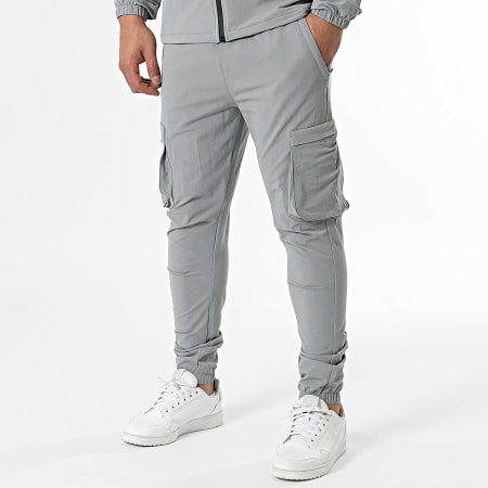 Classic Series - Set giacca con zip e pantaloni cargo grigio con cappuccio