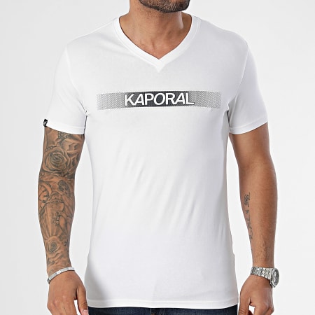 Kaporal - BRADM11 Maglietta essenziale con scollo a V, bianco