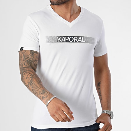 Kaporal - BRADM11 Maglietta essenziale con scollo a V, bianco
