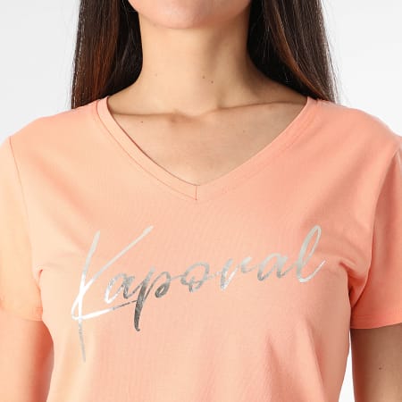 Kaporal - Tee Shirt Col V Femme Essentiel FRANW11 Orange Argenté