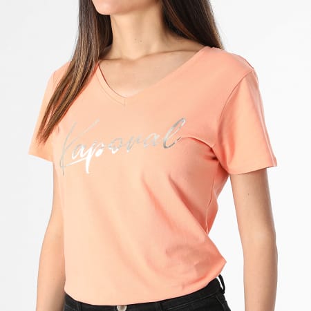 Kaporal - Tee Shirt Col V Femme Essentiel FRANW11 Orange Argenté