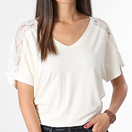 Only - Camiseta de mujer Moster con cuello en V Beige claro